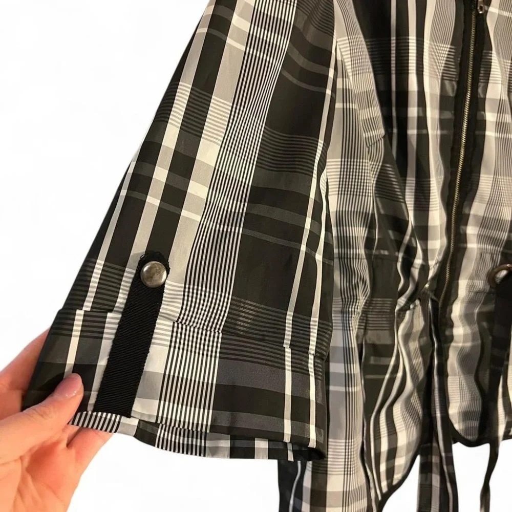 TRIBAL Black White Plaid Zip-Up Jacket – Size 12 – Drawstring Waist